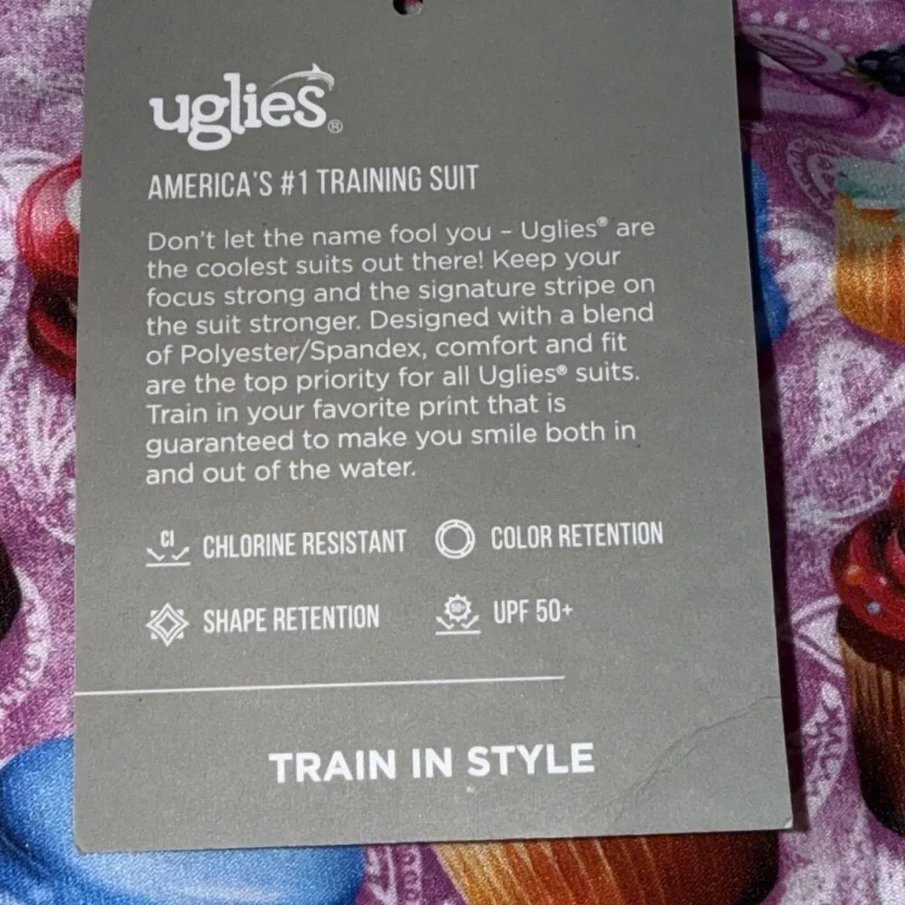 NWT Uglies Women's SIZE 36 Bon Appetit Cupcakes V-Back One Piece Swimsuit New
